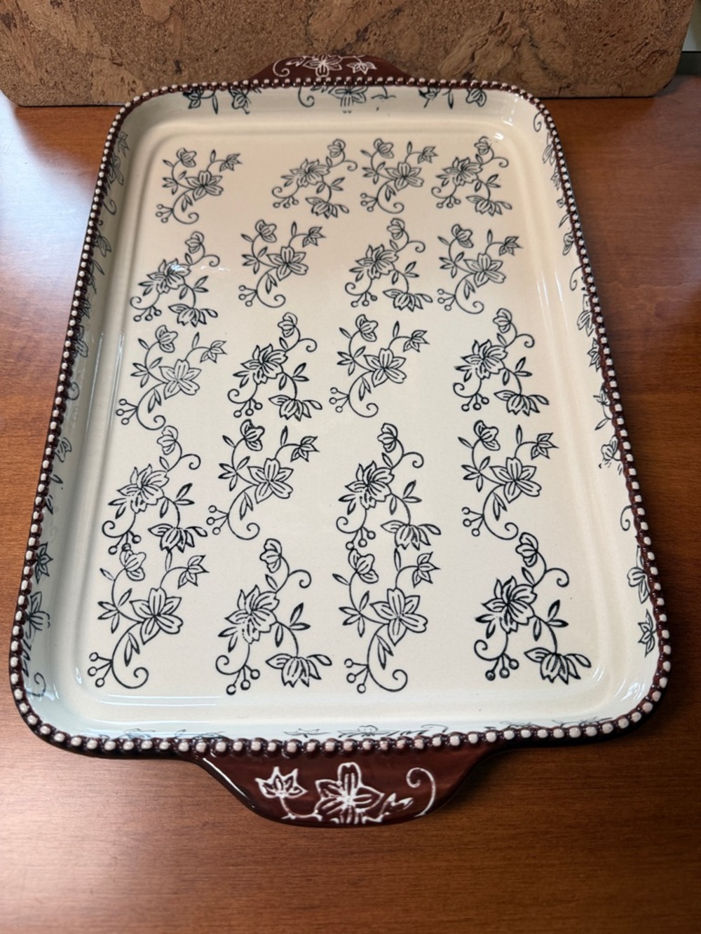 Temp-Tations Floral Lace Serving Platter in Cream, Brown and Black